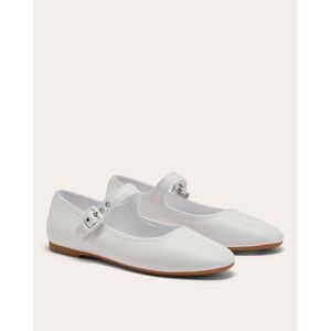 Everlane The Day Buckle Mary Jane White Leather Flats Almond Toe Size 8 NWT